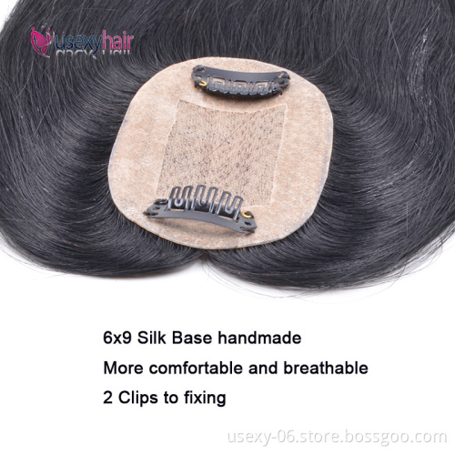 6x9cm Silk Base Hair Topper Clip In Hair Toupee 100% Real Virgin Brazilian Human Hair Topper For Women